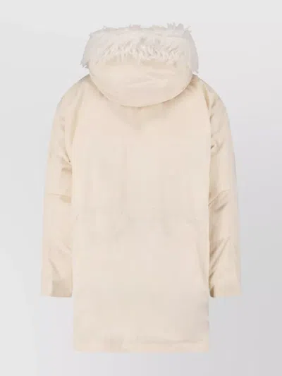 Jil Sander Hooded Longline Jacket With Faux Fur Trim In Multi