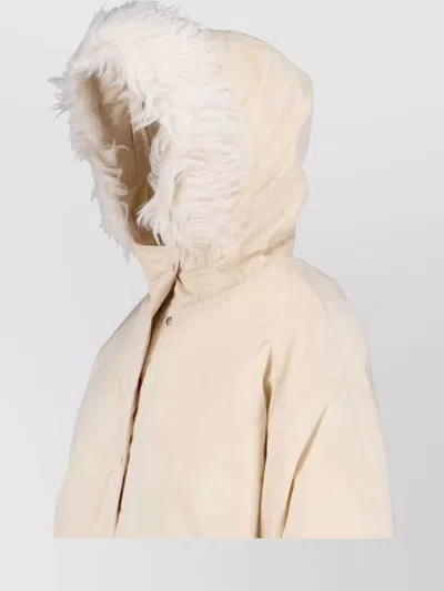 Jil Sander Hooded Longline Jacket With Faux Fur Trim In Multi