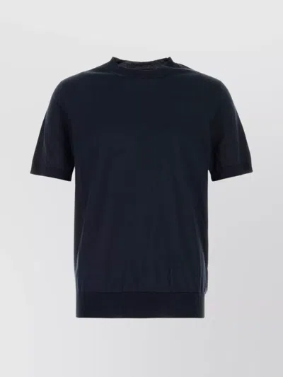 Prada Short-sleeved Cashmere And Silk Sweater In Blue