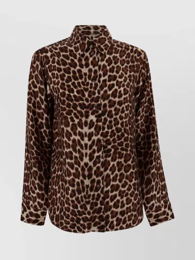 P.a.r.o.s.h . Leopard Print Silk Shirt With Pointed Collar And Overfit Silhouette In Brown