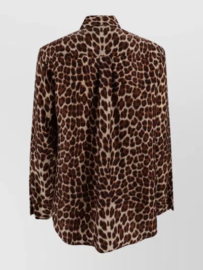 P.a.r.o.s.h . Leopard Print Silk Shirt With Pointed Collar And Overfit Silhouette In Brown