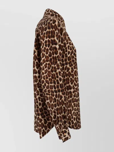 P.a.r.o.s.h . Leopard Print Silk Shirt With Pointed Collar And Overfit Silhouette In Brown