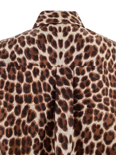 P.a.r.o.s.h . Leopard Print Silk Shirt With Pointed Collar And Overfit Silhouette In Brown