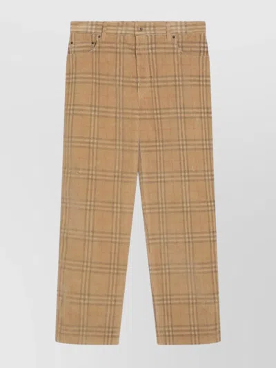 Burberry Sand-coloured Check Corduroy Trousers In Brown