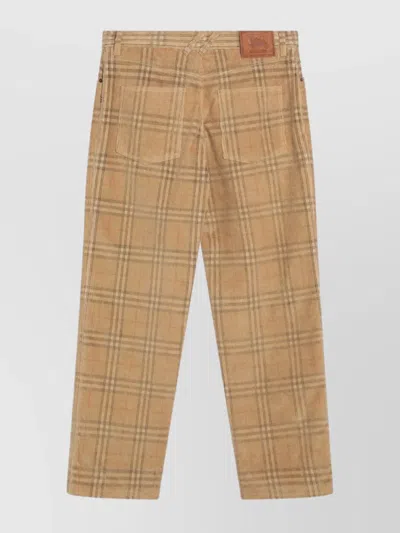 Burberry Sand-coloured Check Corduroy Trousers In Brown