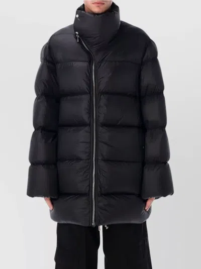 Rick Owens High Collar Long Padded Quilted Jacket In Black