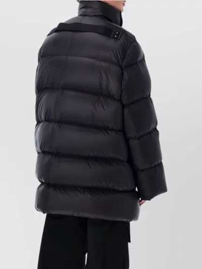 Rick Owens High Collar Long Padded Quilted Jacket In Black