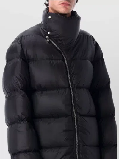 Rick Owens High Collar Long Padded Quilted Jacket In Black