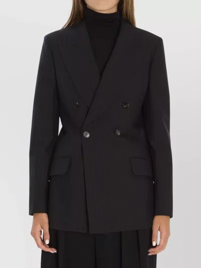 Gucci Embroidered Wool Blazer With Notched Lapels And Pockets In Black