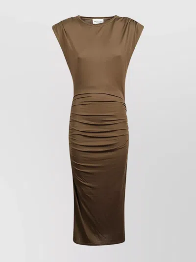 Isabel Marant Étoile Midi Dress With Cap Sleeves And Ruched Detailing In Brown