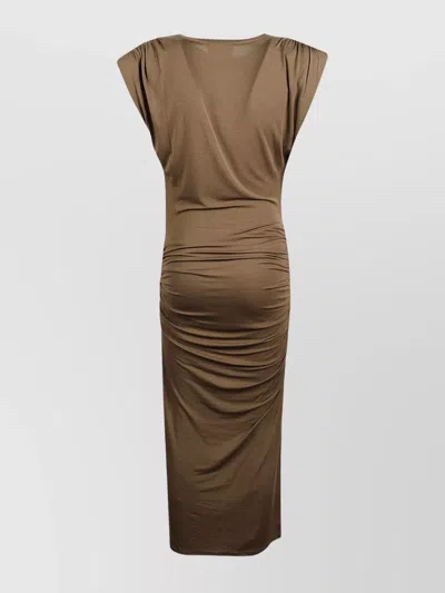 Isabel Marant Étoile Midi Dress With Cap Sleeves And Ruched Detailing In Brown