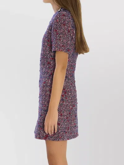 Gucci Textured Wool Dress Featuring Signature Buttons In Purple