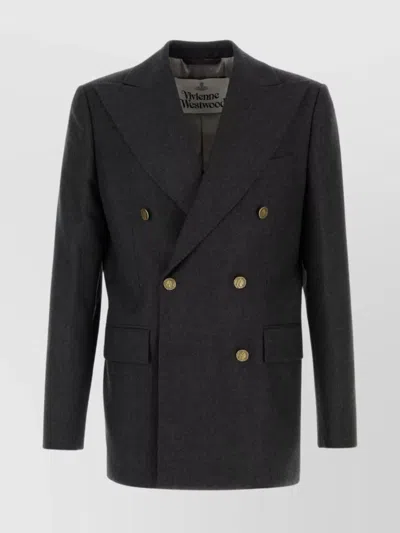 Vivienne Westwood Grey Double-breasted Jacket With Wide Peak Lapels In Wool Man In Black