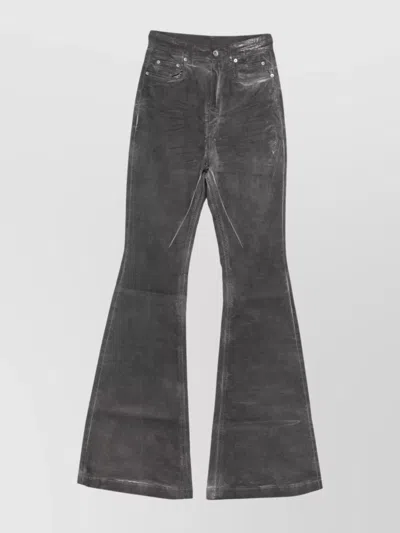 Rick Owens Drkshdw High-waisted Flared Trousers Featuring Pockets In Gray