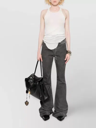 Rick Owens Drkshdw High-waisted Flared Trousers Featuring Pockets In Gray