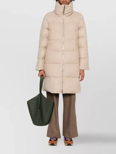Herno Long Quilted Jacket High Collar In Neutral
