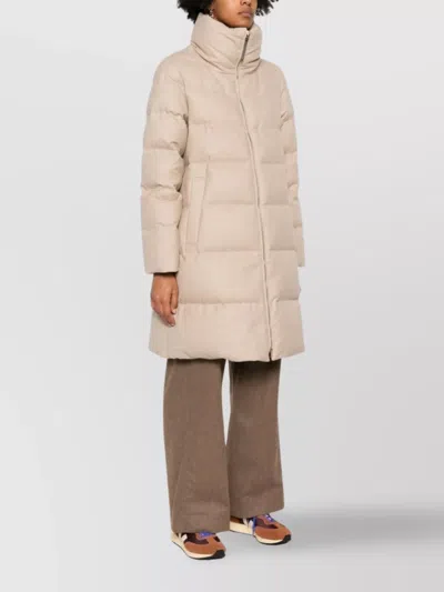 Herno Long Quilted Jacket High Collar In Neutral