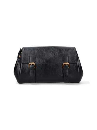 Dries Van Noten Textured Leather Shoulder Bag With Gold-tone Buckle Closure In Black