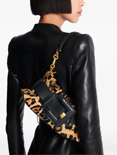 Balmain Mini Leopard Print Shoulder Bag In Brown