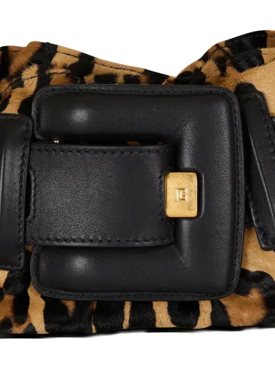 Balmain Mini Leopard Print Shoulder Bag In Brown