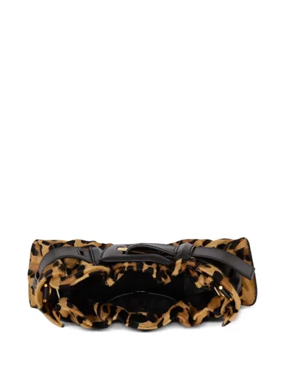 Balmain Mini Leopard Print Shoulder Bag In Brown