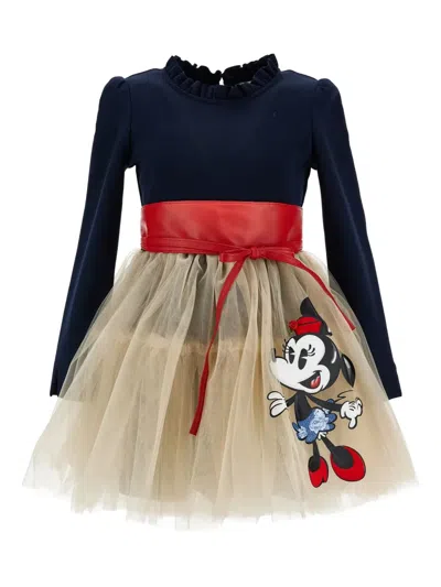 Monnalisa Kids' X Disney Belted Dress In Blue
