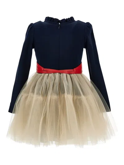 Monnalisa Kids' X Disney Belted Dress In Blue