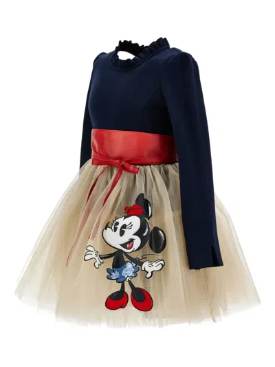 Monnalisa Kids' X Disney Belted Dress In Blue