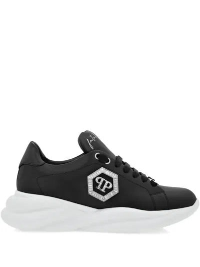 Philipp Plein Crystal-embellished Leather Sneakers In Black