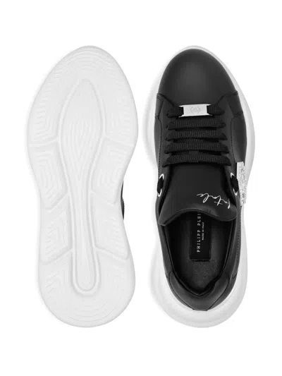 Philipp Plein Crystal-embellished Leather Sneakers In Black