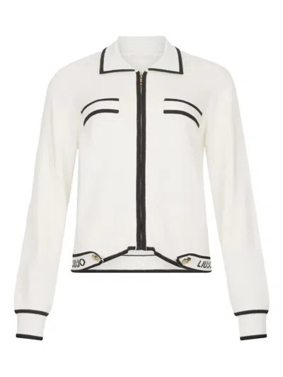 Liu •jo Collared Zip-front Cardigan In White