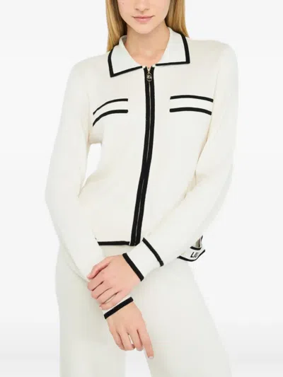 Liu •jo Collared Zip-front Cardigan In White