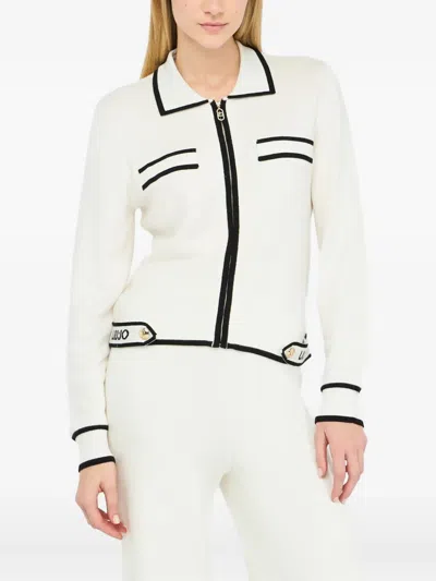 Liu •jo Collared Zip-front Cardigan In White