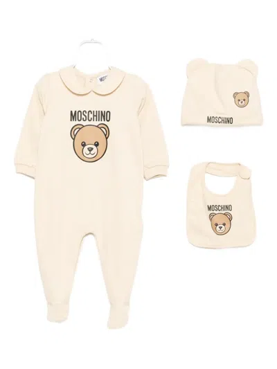 Moschino Teddy-print Babygrow (set Of Three) In Neutral