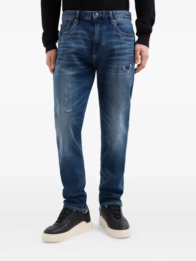 Armani Exchange Distressed Five-pocket Jeans In Blue