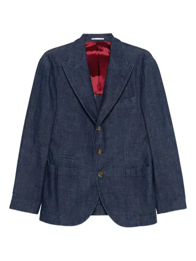 Brunello Cucinelli Single-breasted Cotton Denim Jacket With Patch Pockets In Blue