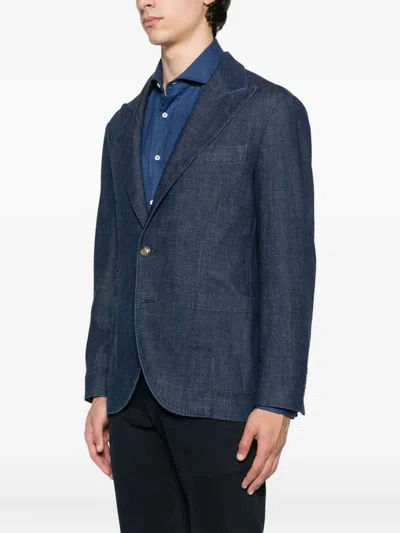 Brunello Cucinelli Single-breasted Cotton Denim Jacket With Patch Pockets In Blue