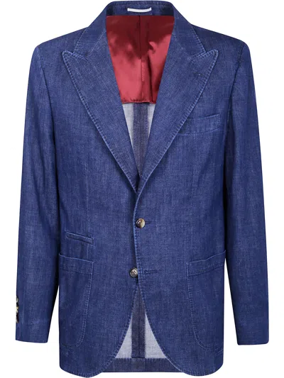 Brunello Cucinelli Single-breasted Cotton Denim Jacket With Patch Pockets In Blue