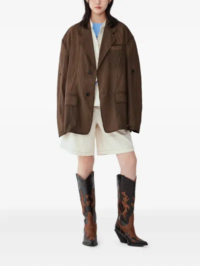 Studio Tomboy Buttoned Notched Jacket In Brown