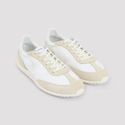 Celine Triomph Low Lace-up Sneaker With Suede Panels In White
