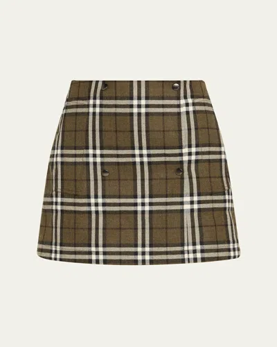 Burberry Check Double-breasted Mini Skirt In Green