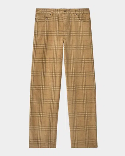Burberry Sand-coloured Check Corduroy Trousers In Brown