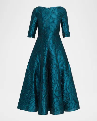 Talbot Runhof Honeydrop Jacquard Short-sleeved Midi Dress In Blue