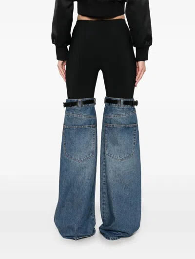Coperni Hybrid Denim & Jersey Flared Pants In Blue