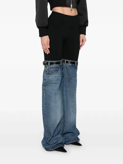 Coperni Hybrid Denim & Jersey Flared Pants In Blue