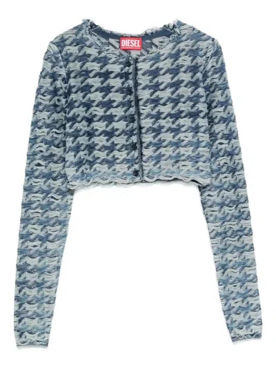 Diesel Long Sleeve Cropped Houndstooth Top In Multi