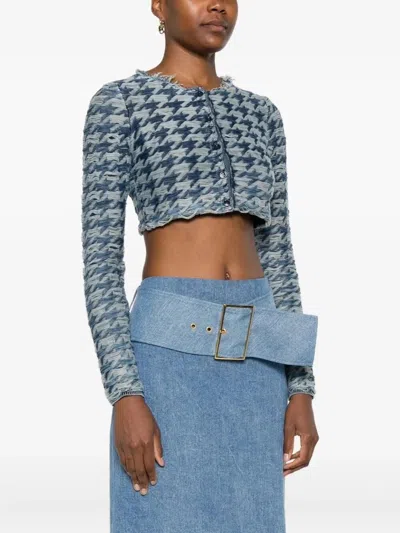 Diesel Long Sleeve Cropped Houndstooth Top In Multi