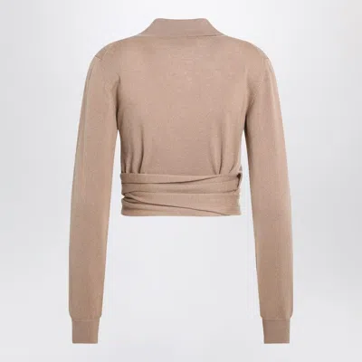 Dolce & Gabbana Cashmere Wrap Cardigan Tie Waist In Brown