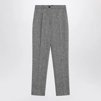 Dolce & Gabbana Virgin Wool Jacquard Slim Trousers In Gray