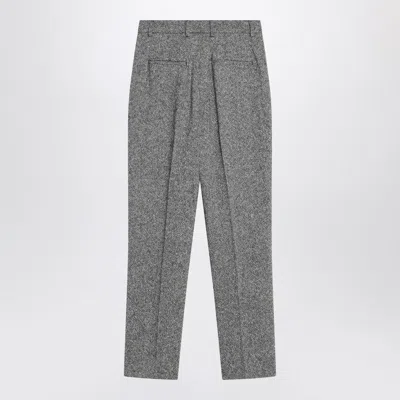 Dolce & Gabbana Virgin Wool Jacquard Slim Trousers In Gray